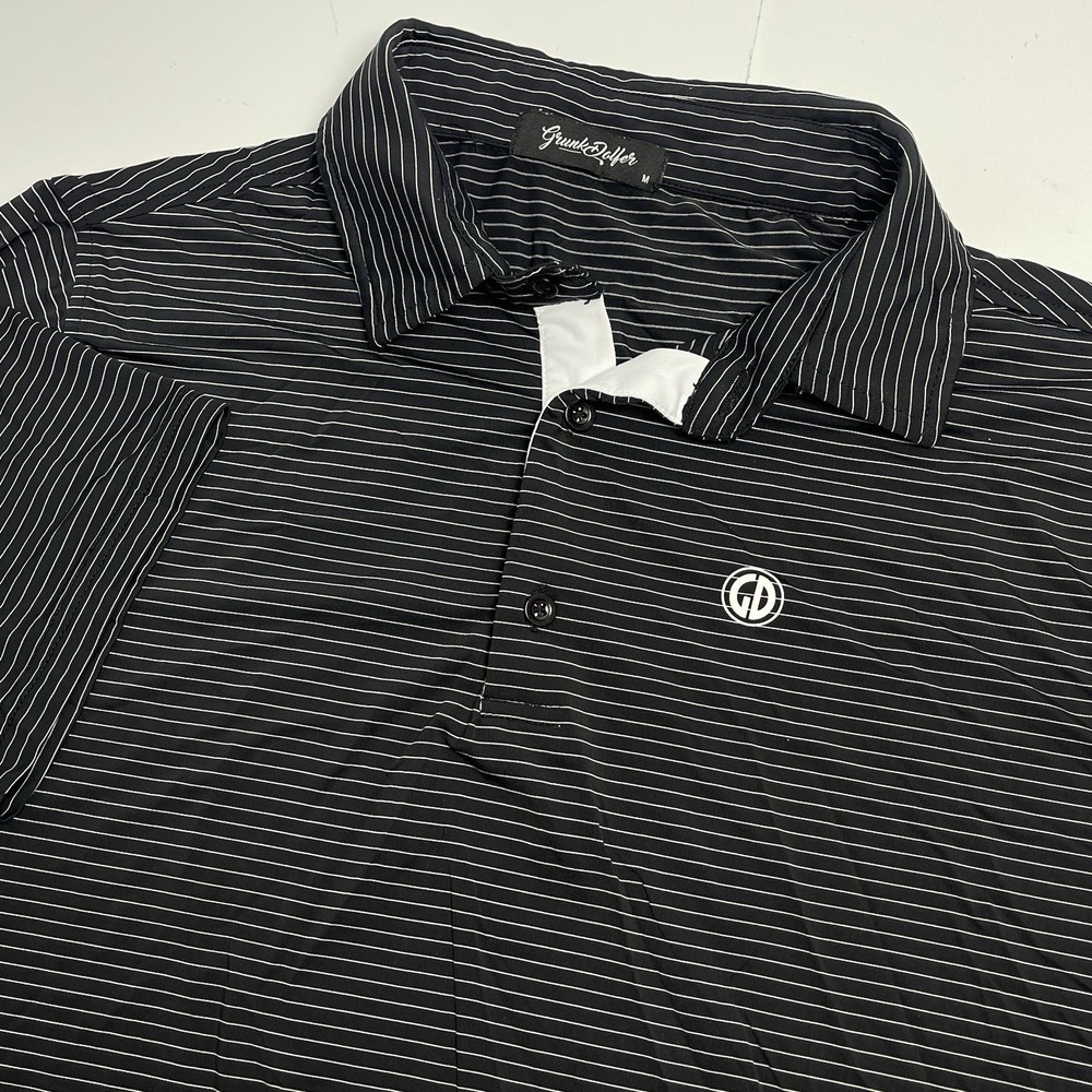 Grunk Dolfer Polo Shirt Mens Medium Black White Stripe GD Performance Stretch